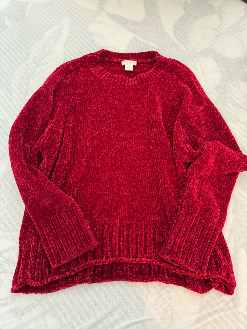Christian Siriano Plush Chenille Crewneck Sweater - Red